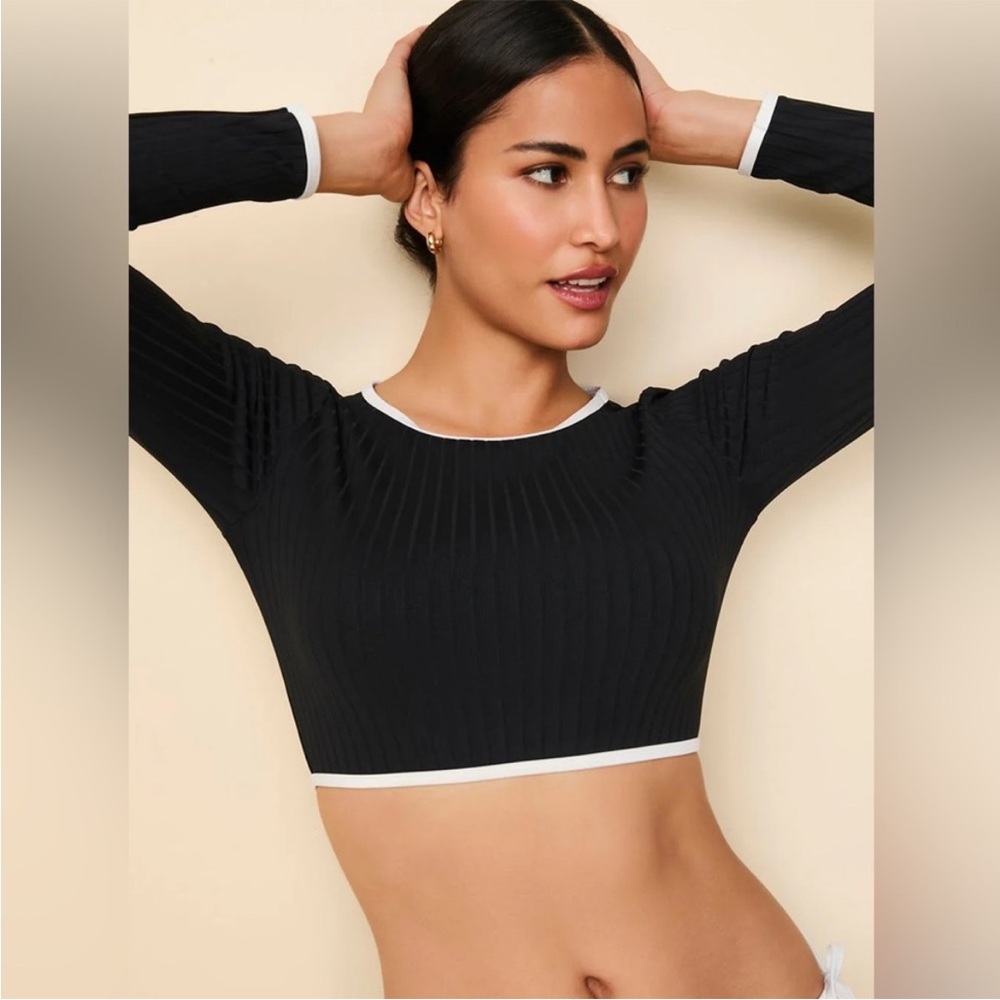 NWT Solid & Striped Nola Ribbed Rashguard Noir - Picture 1 of 7